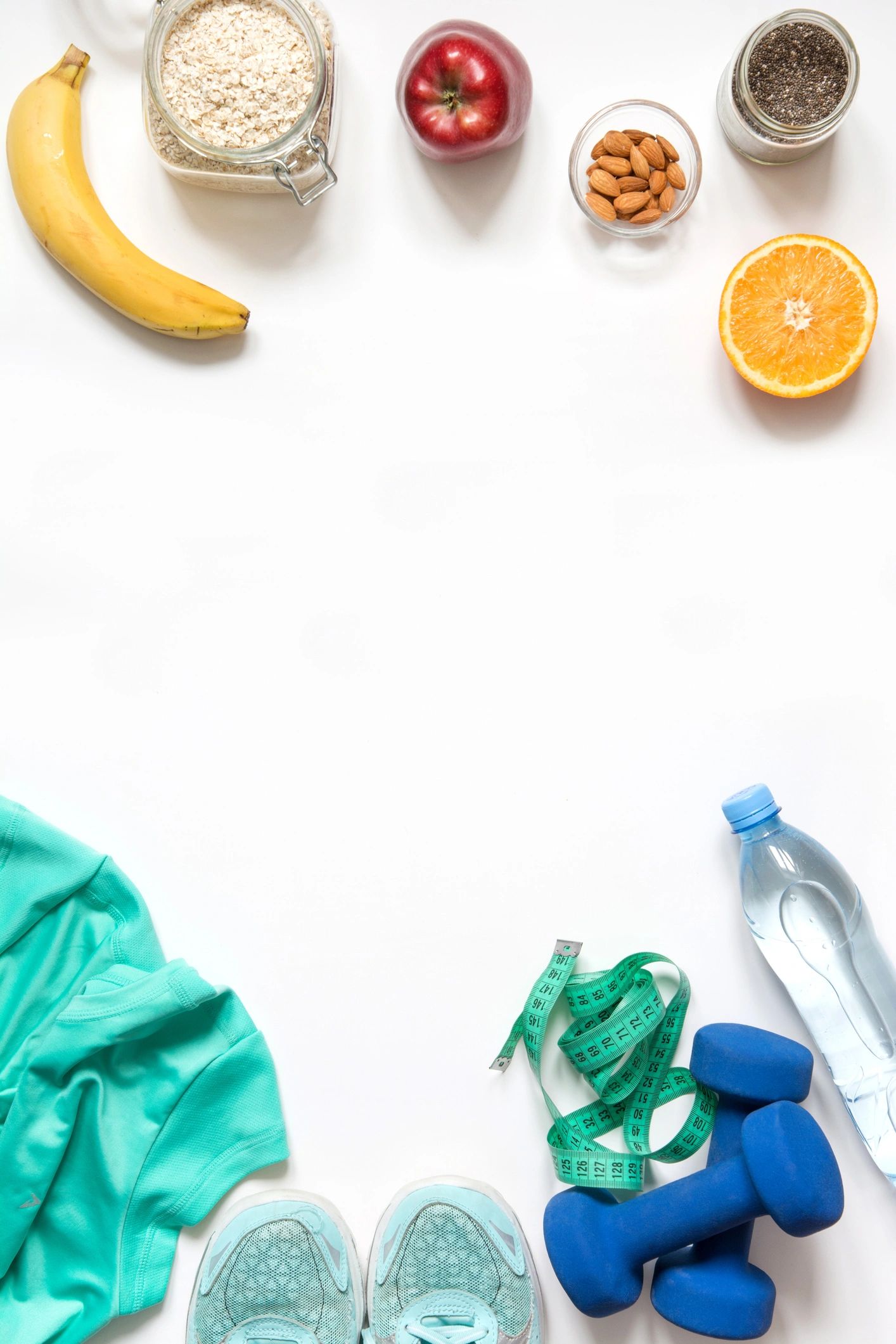 Yoga and wellness accessories arranged from above