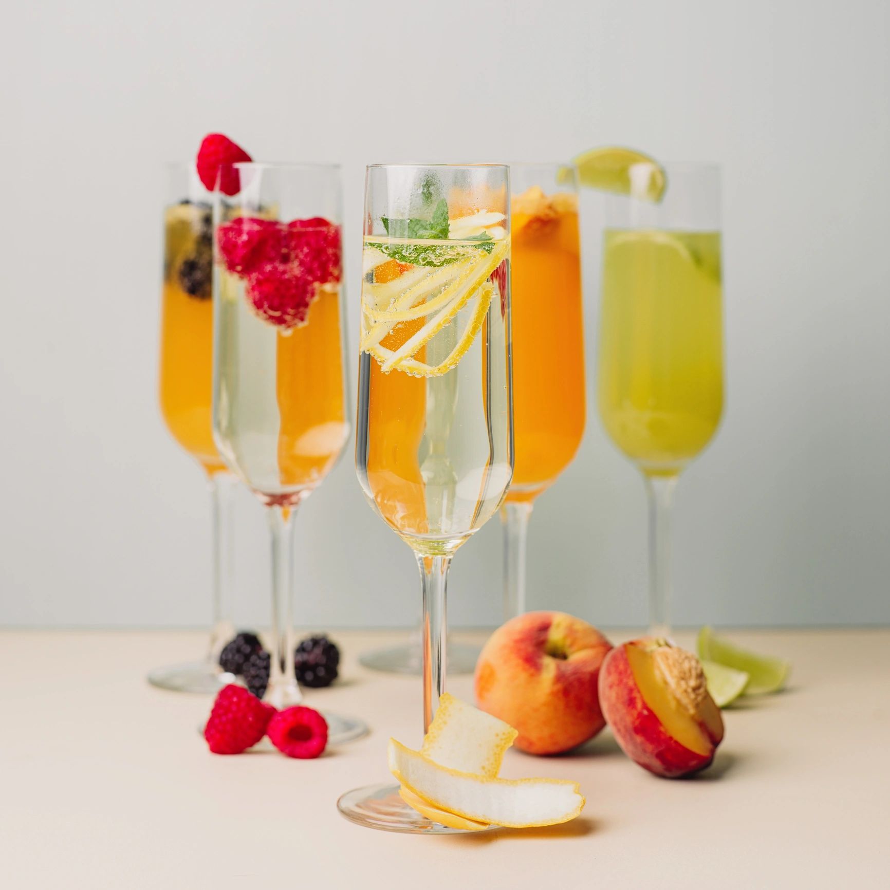 Champagne cocktails in elegant glassware
