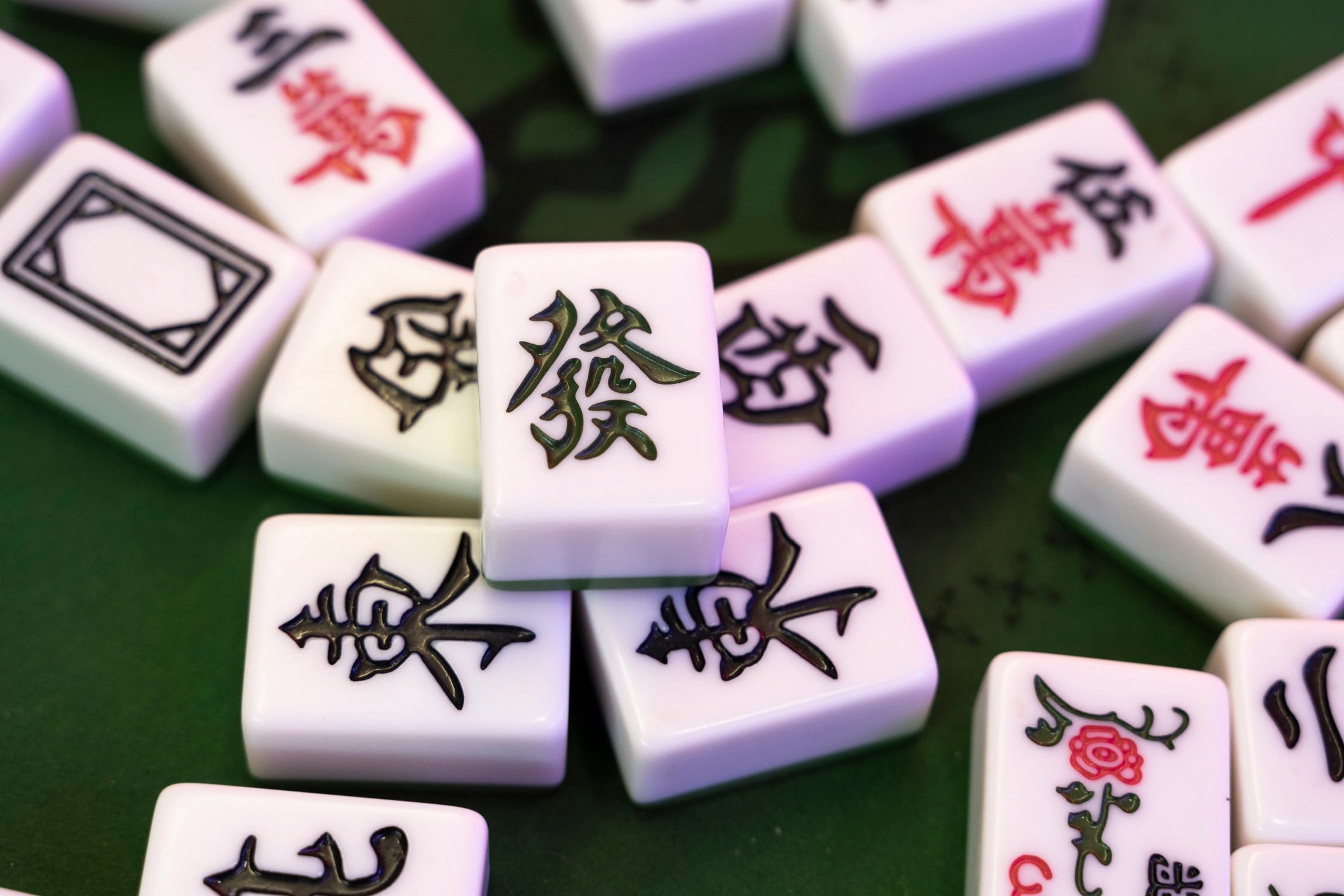 Mahjong tiles arranged on a table