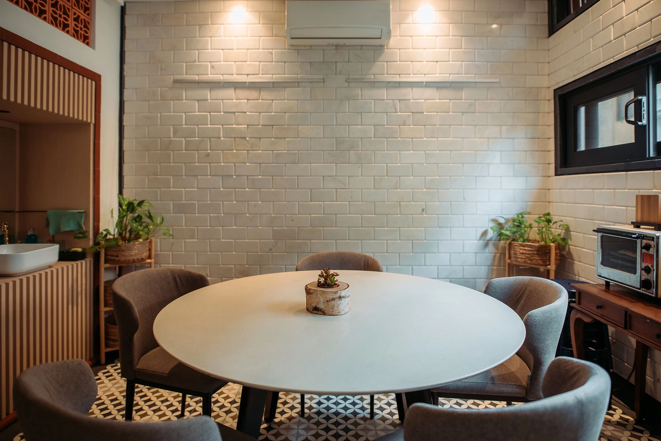 Warmly lit table setting for a mahjong gathering