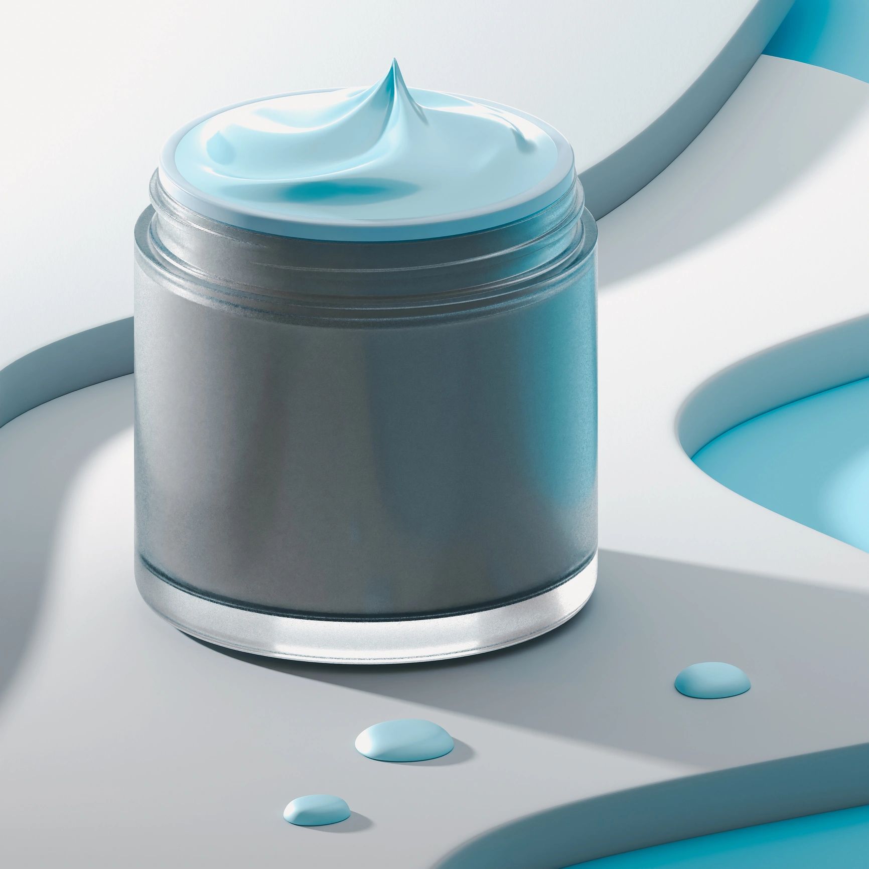 Jar of face cream on a sculptural beige platform