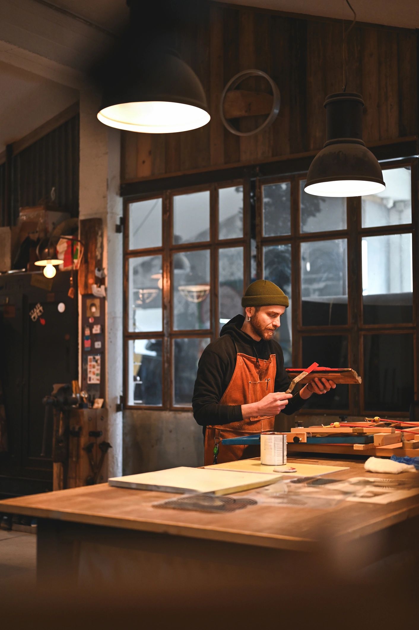 Designer working in a furniture workshop
